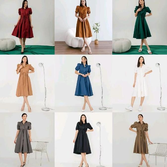 Promo Joan Midi Dress Bahan Katun Stretch - Casual Wanita Panjang Terusan Diskon