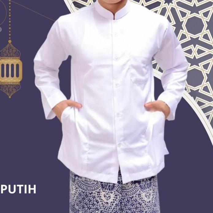 FREE ONGKIR BAJU KOKO MODEL HABIB HAIBAH AMMU WARNA PUTIH POLOS TERSEDIA UKURAN JUMBO XXXXL BAJU KOK