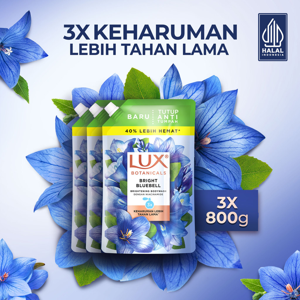 Lux Botanicals Sabun Mandi Cair Pouch Refill Bright Bluebell Body Wash 800g x3
