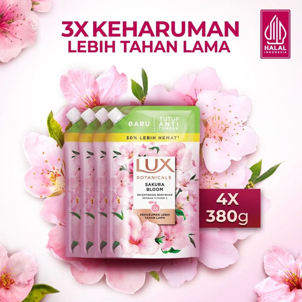 Lux Botanicals Body Wash Sabun Mandi Cair Sakura Bloom Pouch Refill 380g x4
