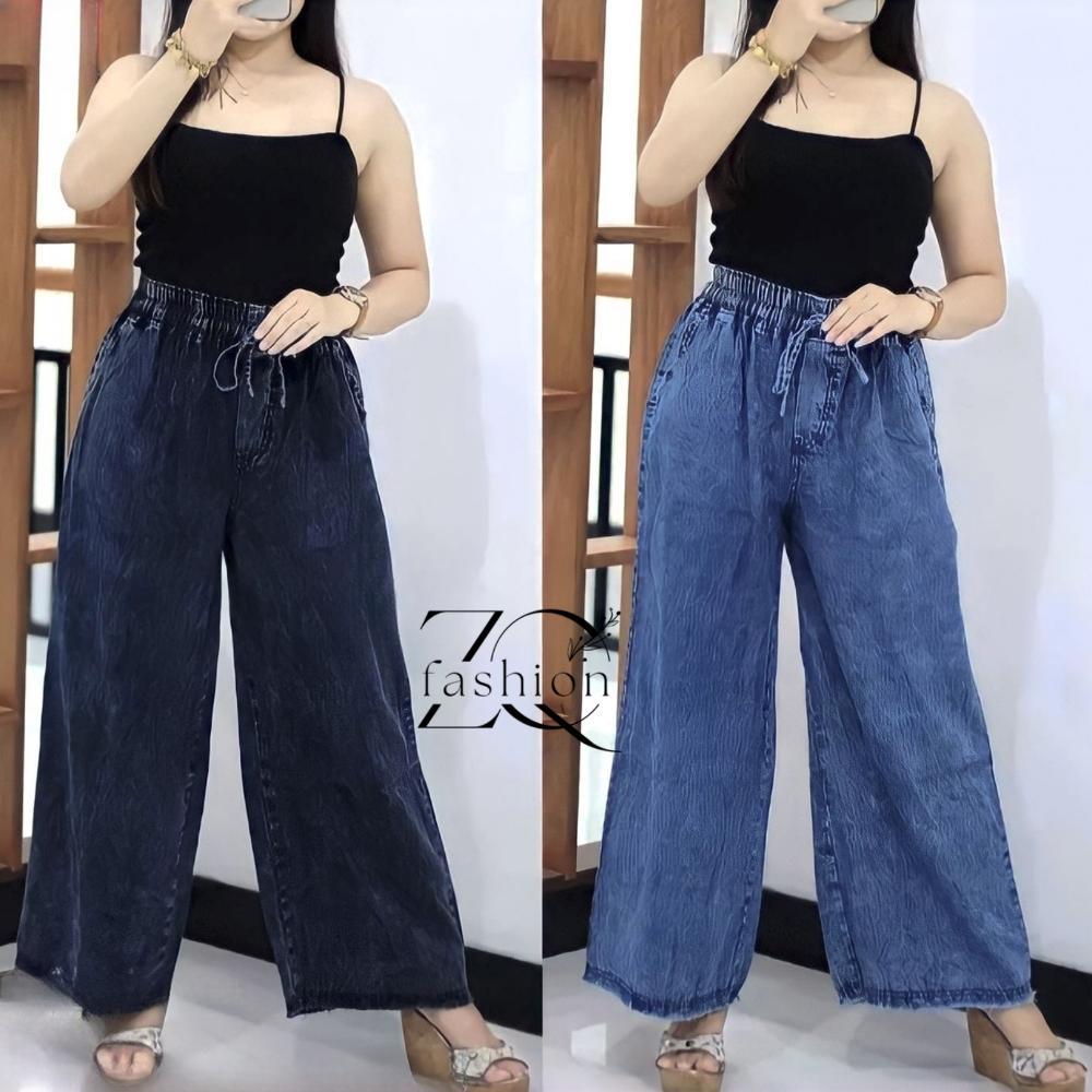 Kulot Jeans Pinggang Karet Tali Serut Wanita