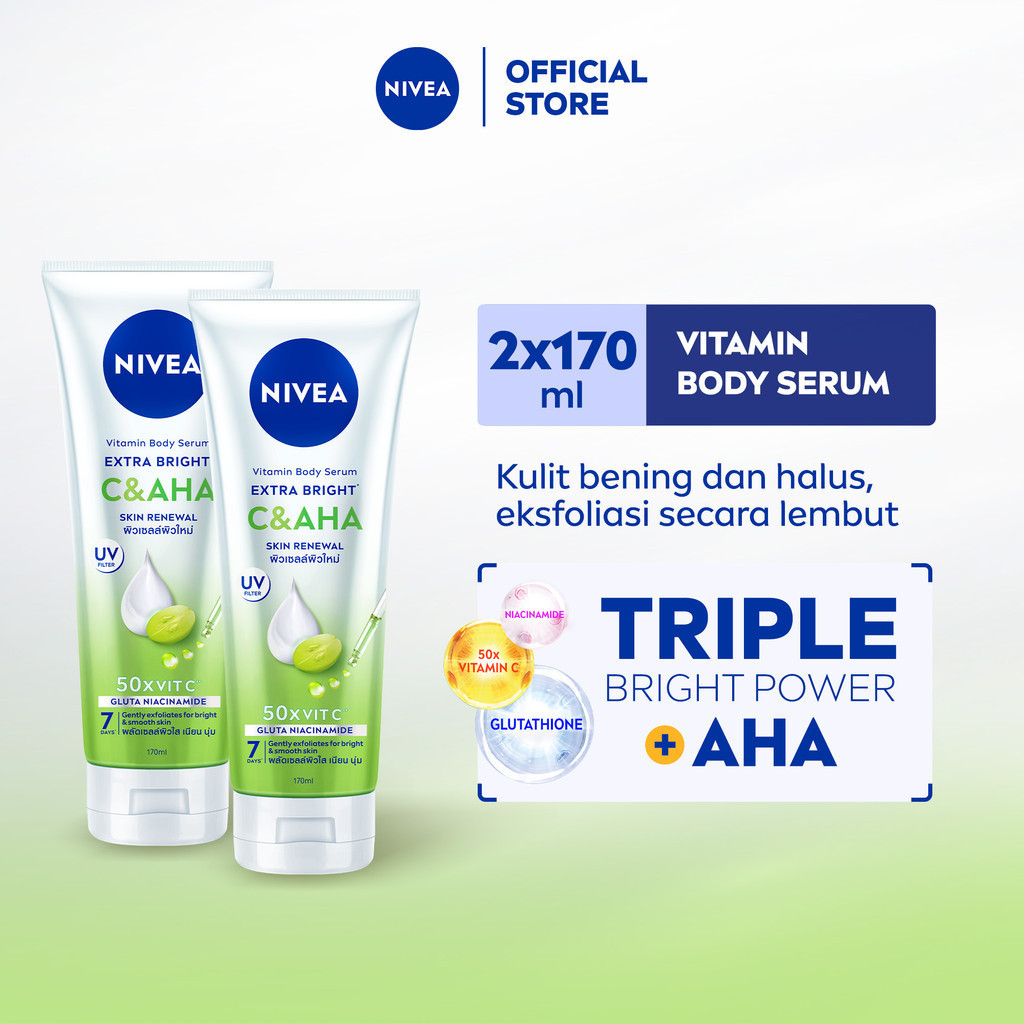 (PAKET HEMAT ISI 2) NIVEA Body Serum Extra Bright C&AHA UV Filter 170ml - Hand body serum lotion eks