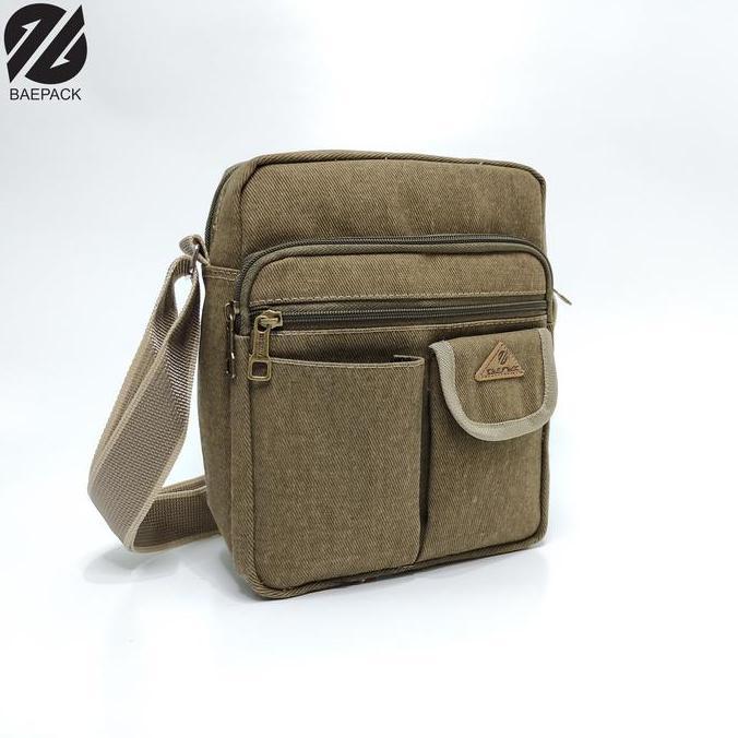 Backpack- Baepack Tas Selempang Kanvas Pria Luzio Khaki Original Tas Bahu Selempang Canvas Premium A