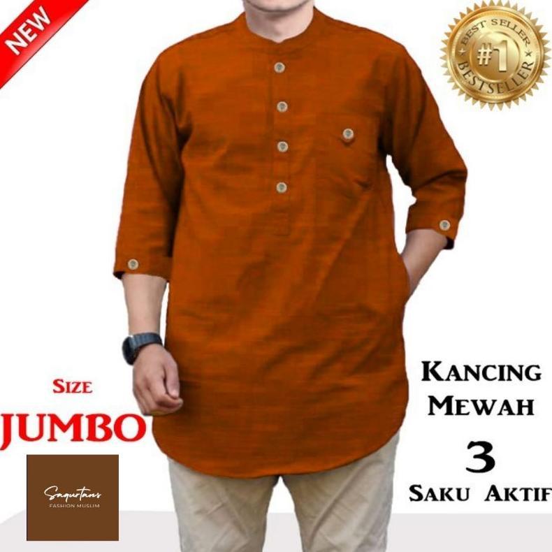 FREE ONGKIR BAJU KOKO QURTA MUSLIM TRIKHAN JUMBO PRIA KANCING MEWAH