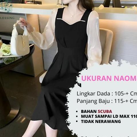 Berkualitas Bless Naomi Dress Midi Vintage Wanita Style Square Neck Lengan Balon Scuba Baju  Gaun  P