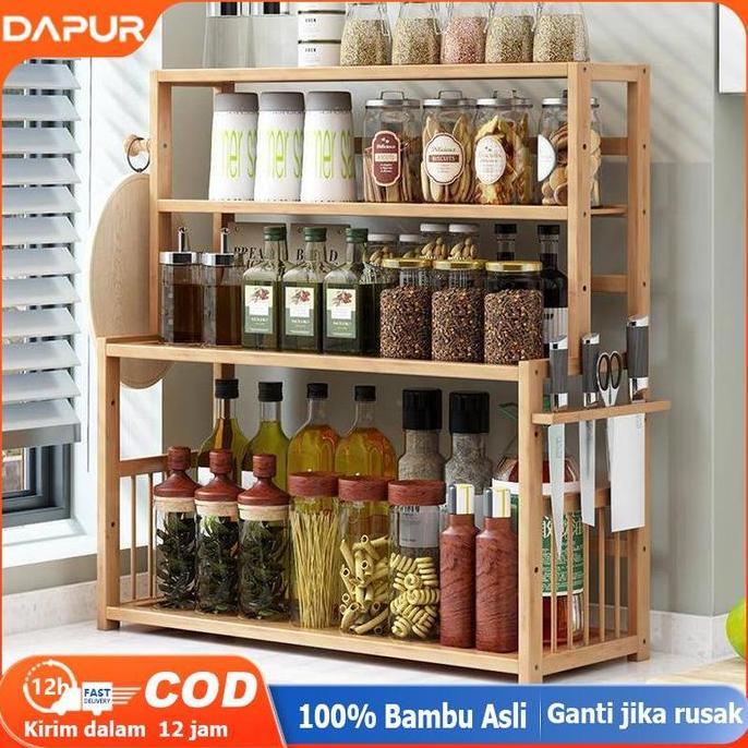 Instancodbisa- [Dh]Rak Dapur Rak Bumbu Rak Multifungsi Rak Organizer Dapur Rak Dapur Bambu Rak Dapur