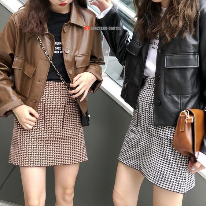 BESTPROMO JNK x TRENCH - Jaket Kulit Oversized Wanita OOTD Faux Synthetic Leather Jacket Jumbo Overs