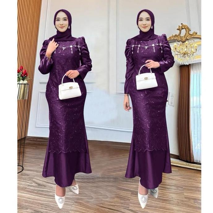 Maxi Nadira ( M L XL XXL ) Gamis pesta Model terbaru bahan satin enak di pakai kombi tile mutiara Ga
