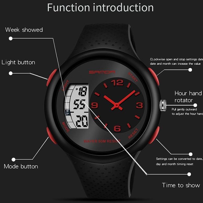 HEMAT SANDA 763 JAM TANGAN PRIA DIGITAL ANALOG TALI RUBBER CHRONOGRAPH ANTI AIR