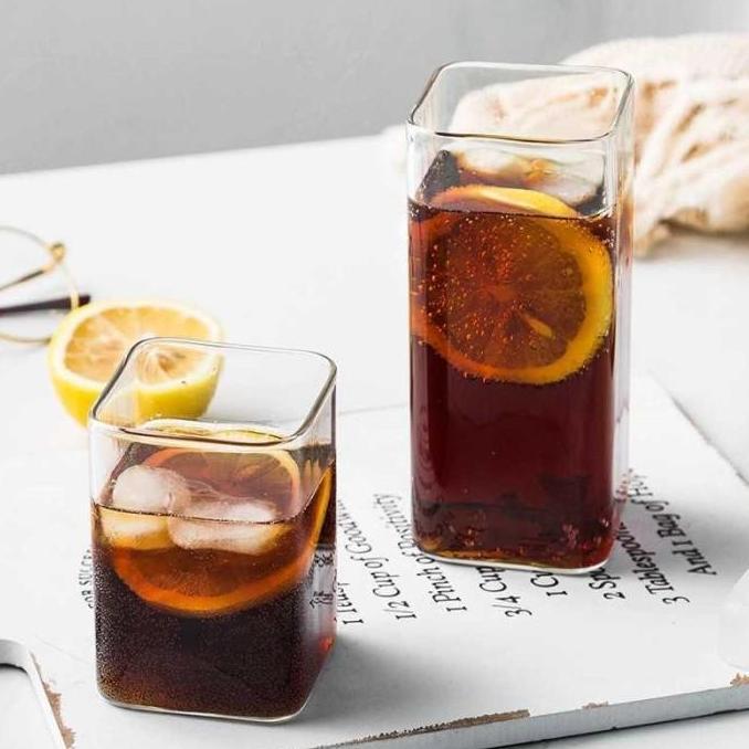 Bestone- Gelas Kaca Bening Unik Kotak Kopi Minuman Borosilicate Transparan Cafe