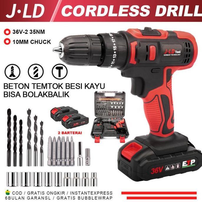 Supertool- Jld 36V Mesin Bor Baterai 36-2 Bor Impact Listrik Bor Cordless Bor Cas
