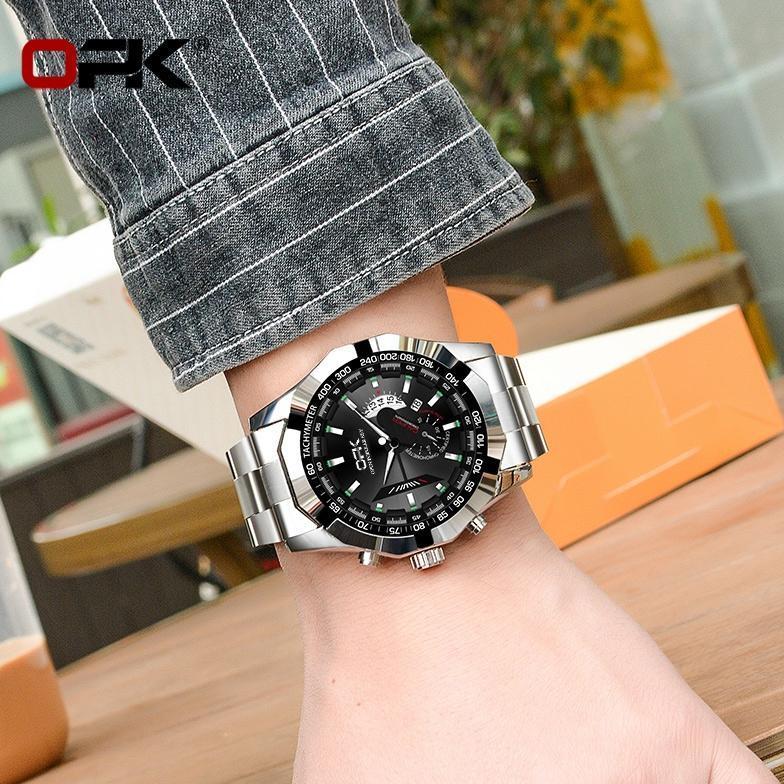 NEW DEALS OPK Jam Tangan Pria Anti Air Original Rantai Analog Chain Stainless Tahan Bisnis Kuarsa Ne