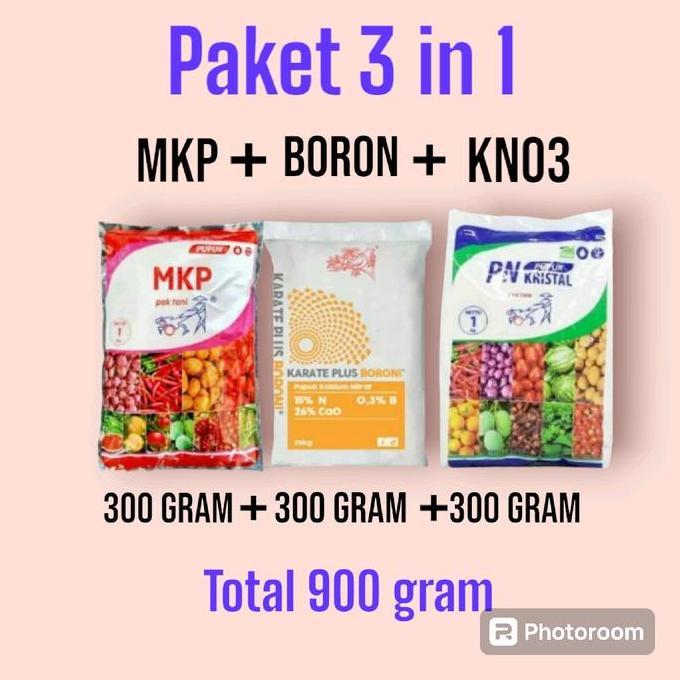 Indah- Paket Hemat 900 Gram Pupuk Mkp + Kno3 + Boron Paket Pupuk Anggur