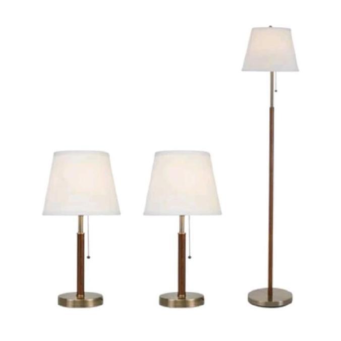 monggo] Eglare set lampu meja dan lantai isi 3 pcs brass coklat walnut