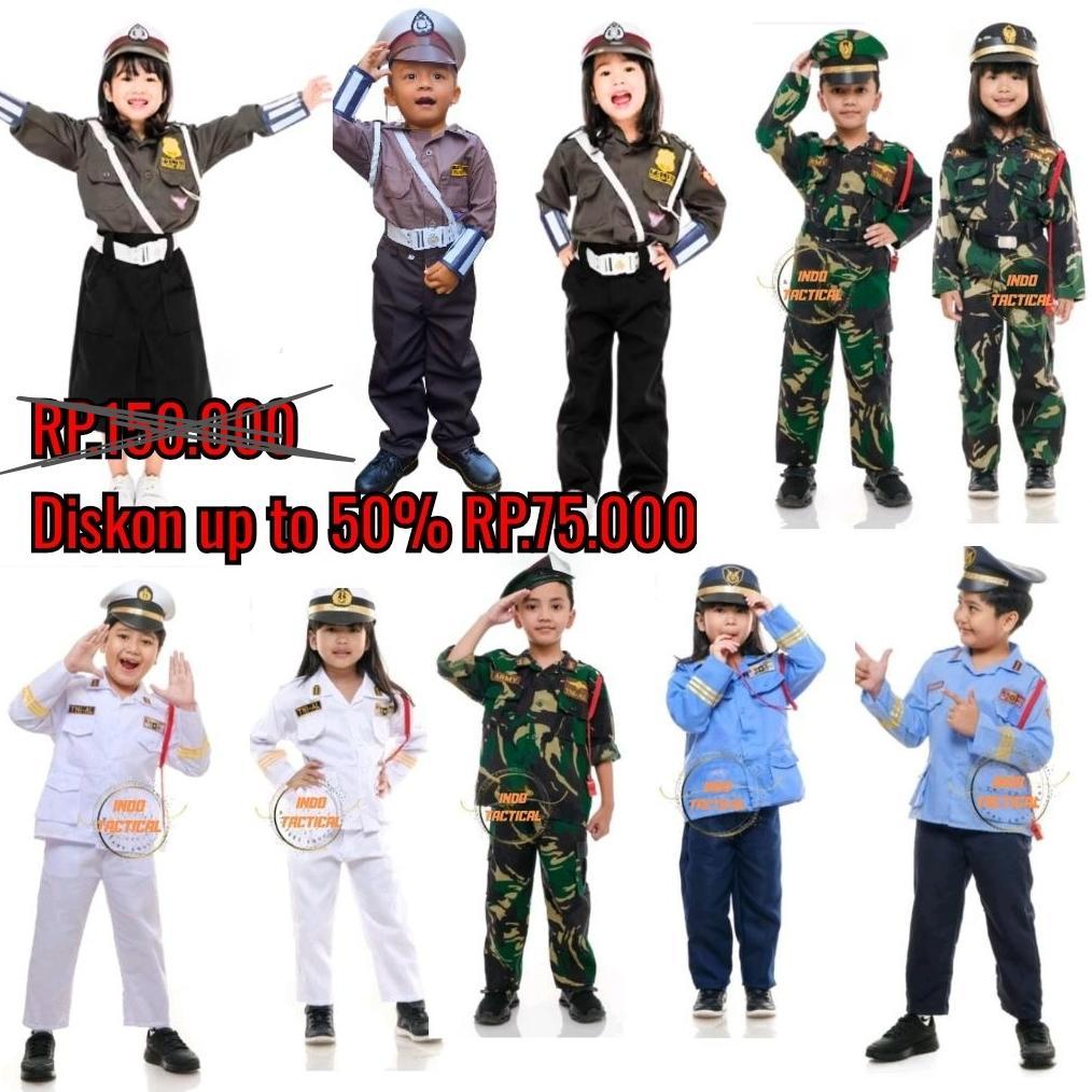 GROSIR BAJU SERAGAM PROFESI ANAK LENGKAP BAJU KARNAVAL BAJU TK ANAK POLISI TNI TNI AU TNI AL ANAK