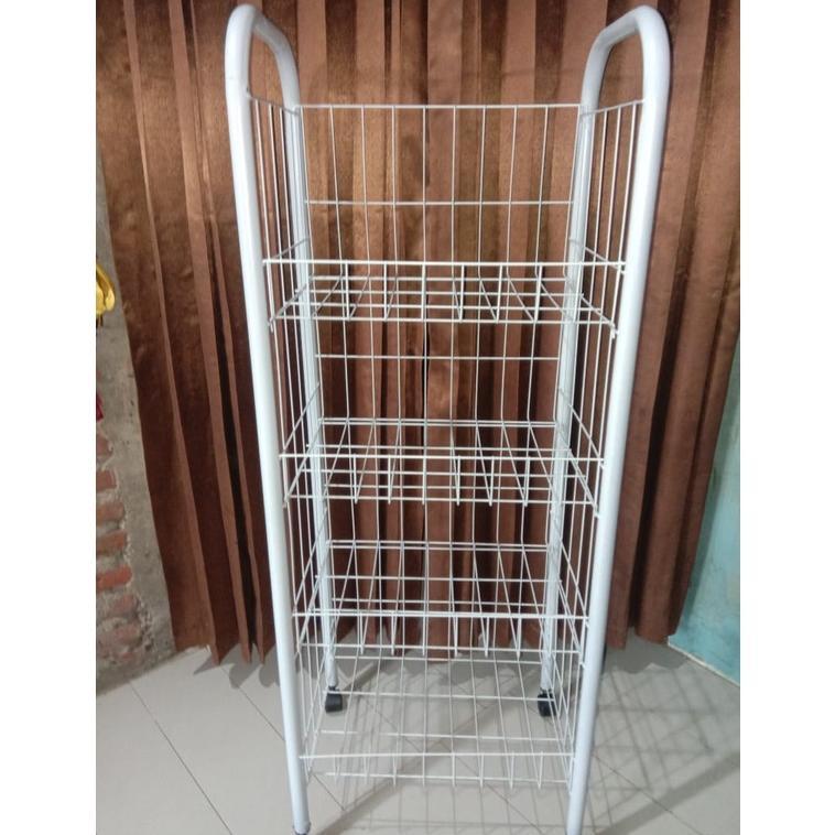 Murah  Rak Chiki Roda/Rak Display/Keranjang Chiki/Rak Jajan/Rak Serbaguna 4 Susun Pakai Roda/Rak Tok