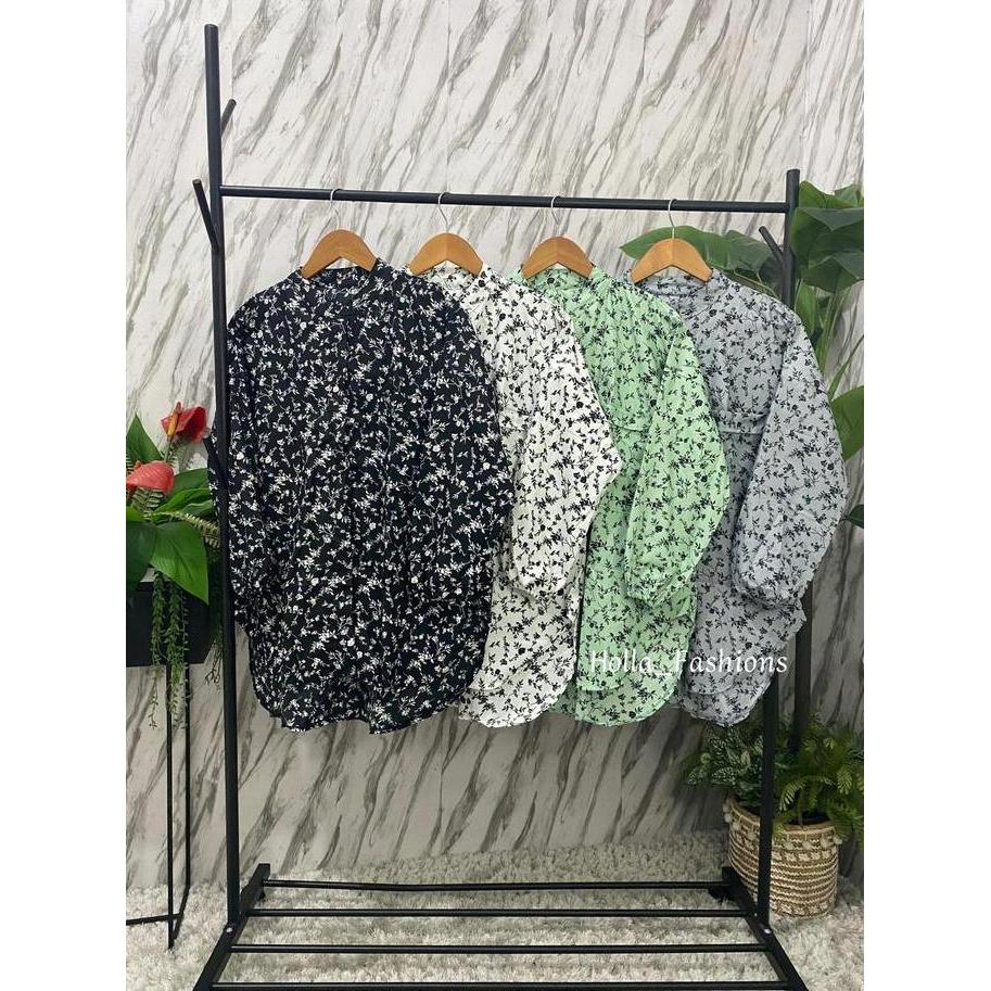DS195 - HF - Chantika Kemeja Motif Bunga Kecil Tunik AtasanWanita