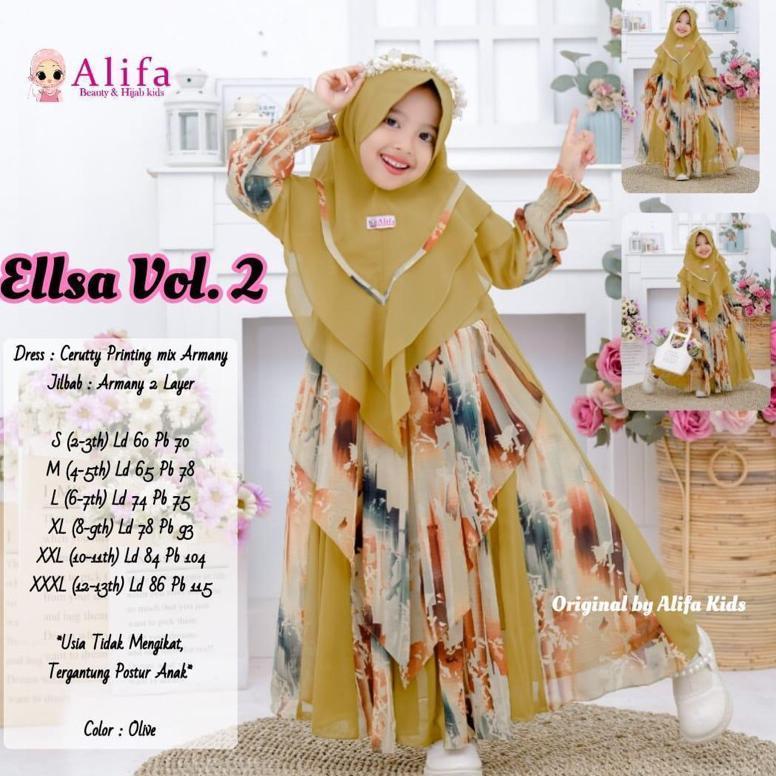 FREE ONGKIR GAMIS ANAK PEREMPUAN USIA 2-13TH ELSA SYARI KIDS FREE JILBAB ORIGINAL ALIFA