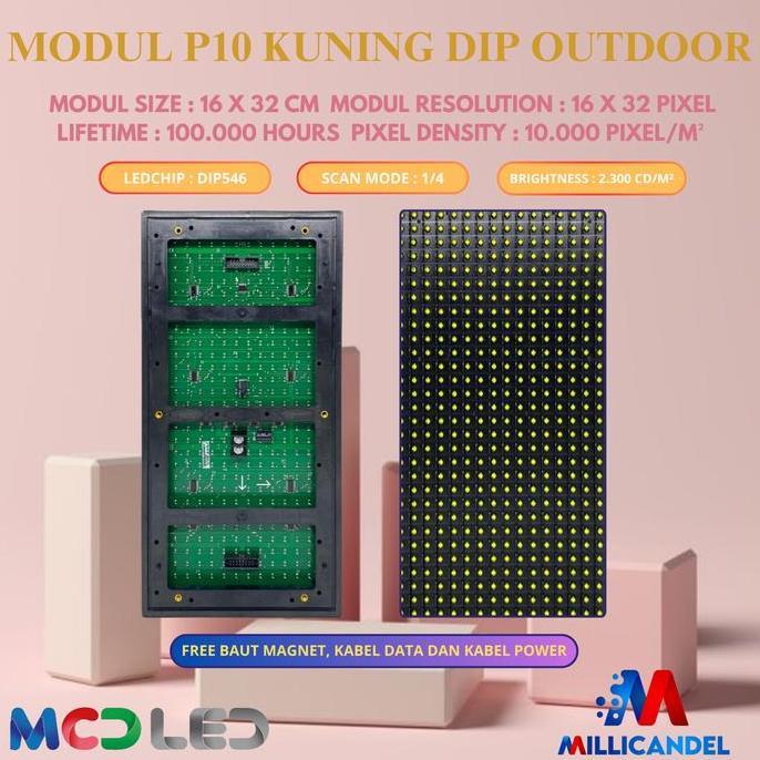 PANEL MODUL MODULE LED P10 RUNNING TEXT DIP KUNING OUTDOOR