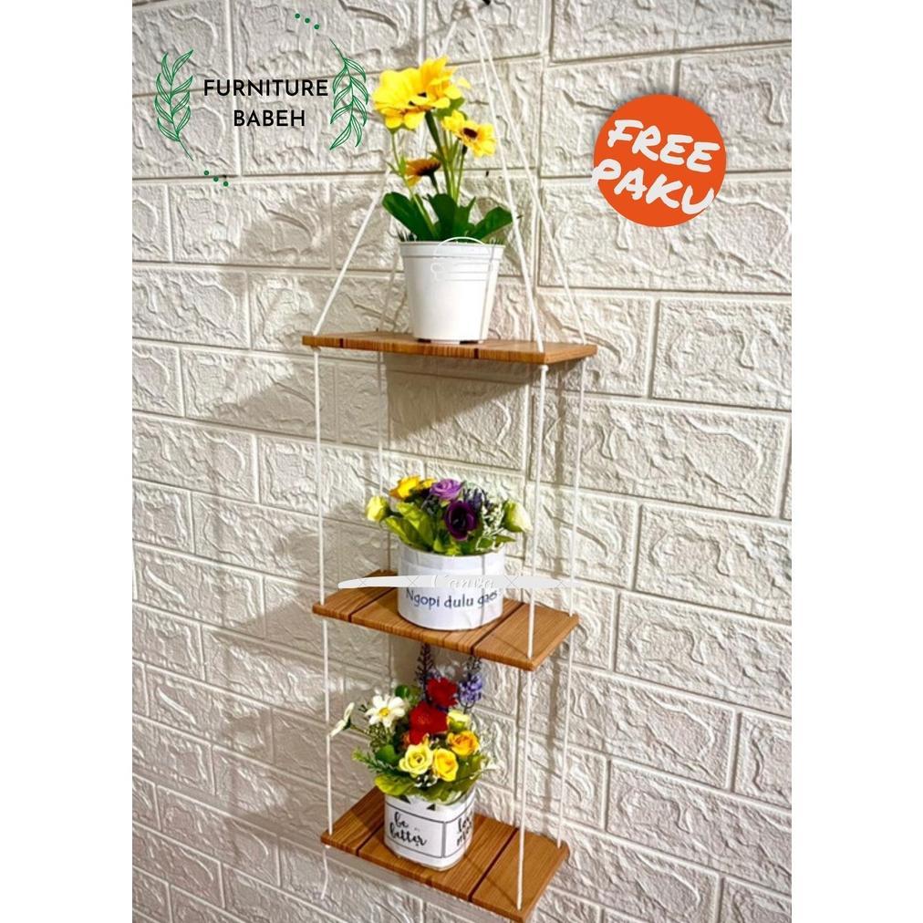 Terlaris Furniture Rak Tali Tempel Dinding Tali Sudah Terpasang,Rak Gantung Minimalis 3 Susun,Rak Ga