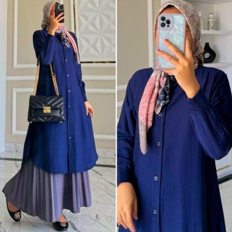 FREE ONGKIR ATASAN TUNIK POLOS WANITA FULL KANCING DEPAN SEMI GAMIS WANITA TUNIK SUXEXO TERBARU 2025