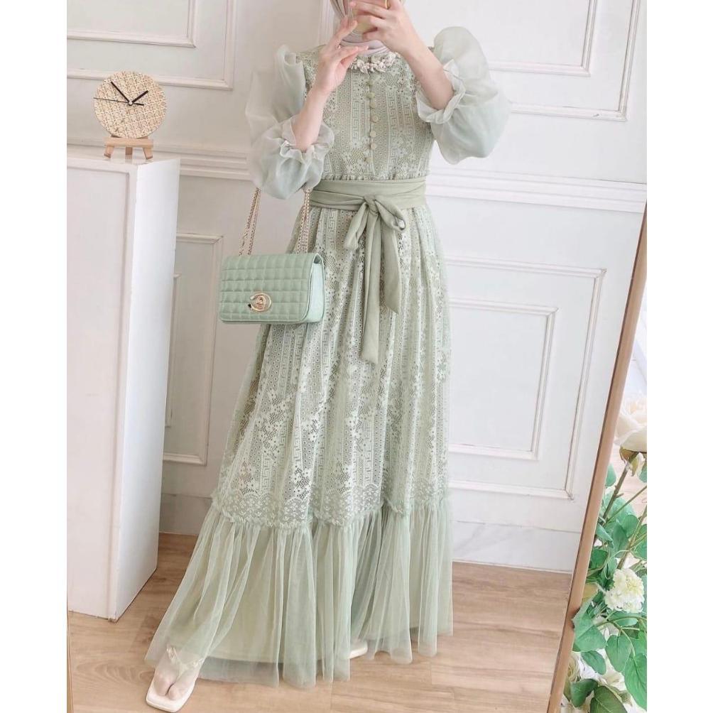 DISKON AURORA DRESS BRUKAT ORGANZA BUSUI FRIENDLY