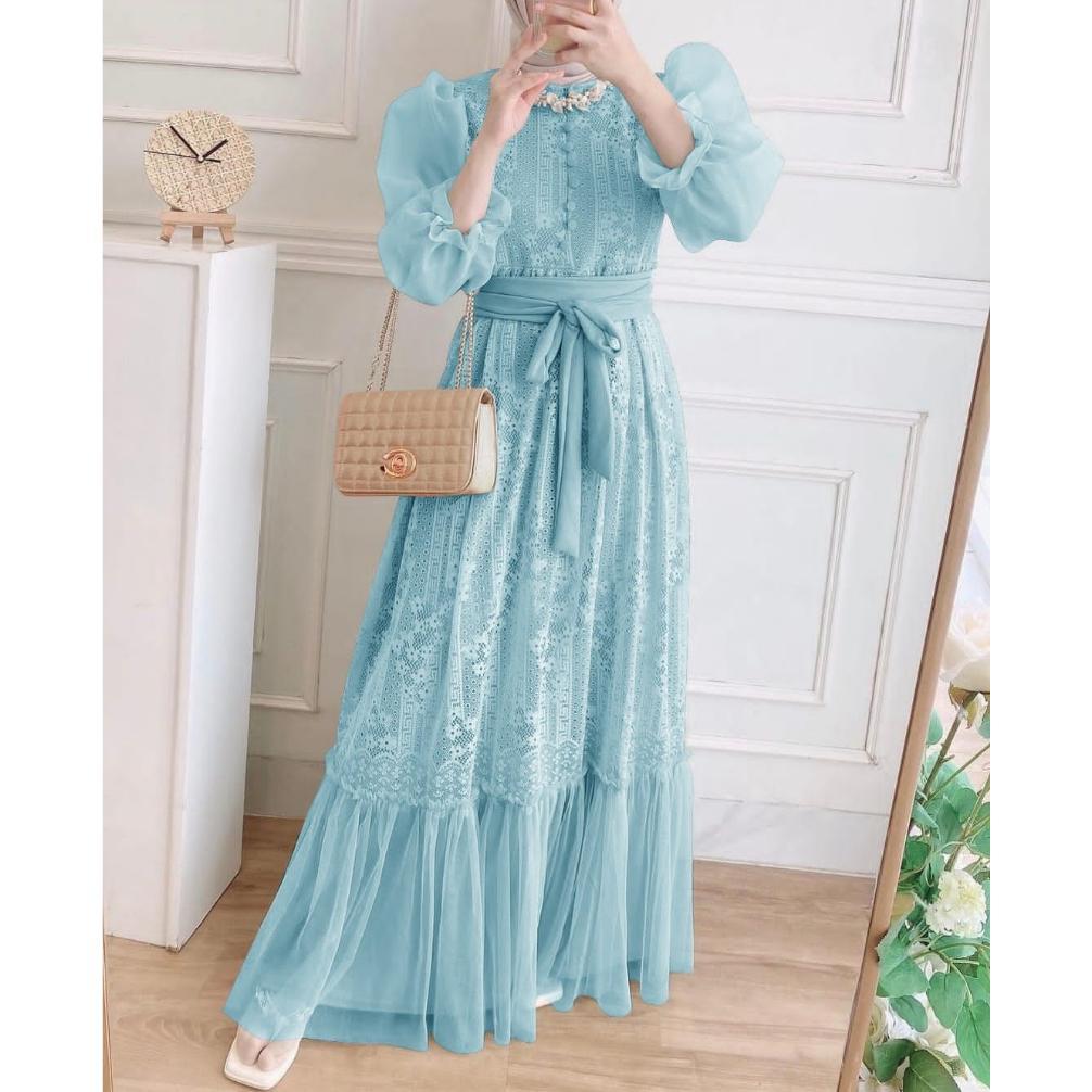 FREE ONGKIR AURORA DRESS BRUKAT ORGANZA BUSUI FRIENDLY