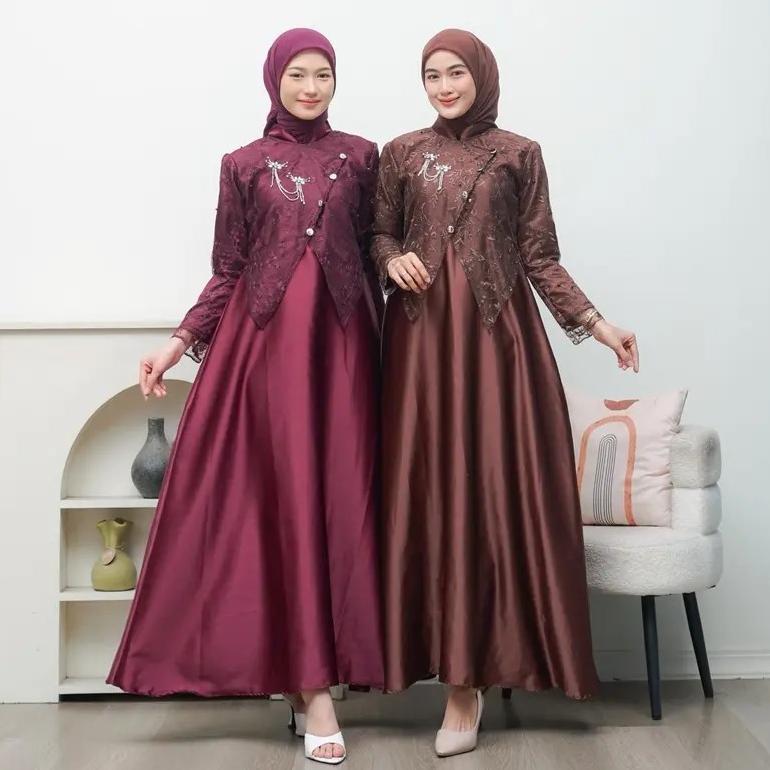 FREE ONGKIR DRESS SAHARA BROKAT TERBARU GAMIS LEBARAN ELEGAN MEWAH MUSLIMAH MODERN BAHAN PREMIUM LON