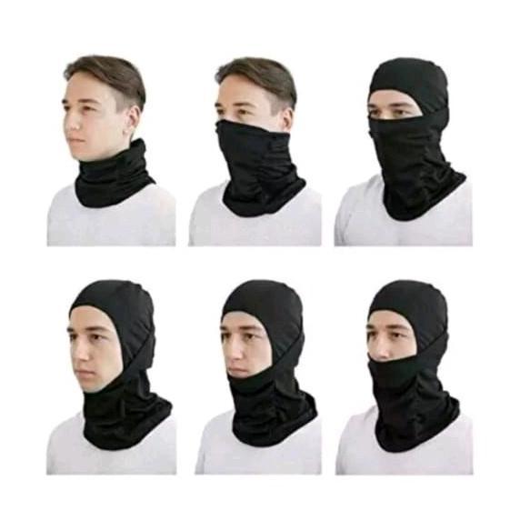 DF84 - 6pcs masker buff/bandana masker wajah mudah dipakaiiwarna hitam polos