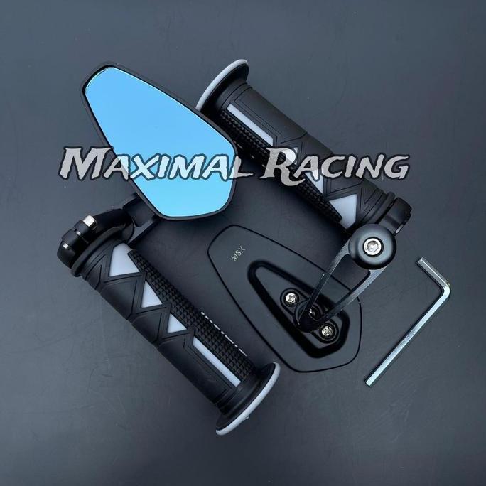 FORMEXINO {Bisa COD} Paket 2item Spion Jalu Oval Kaca Biru CNC PLUS Handgrip New Shark Universal Sem