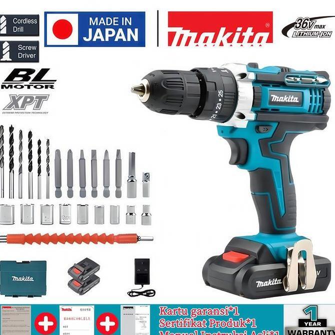 FORMEXINO Makita HP333D 36V Bor Impact Nirkabel dari Jepang, daya tinggi baterai lithium, buku petun