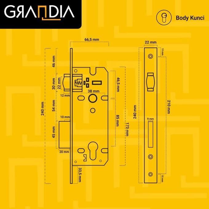 Homemid- Body Kunci Rollerpelor 2R Roller Pintu Silinder 4  Anak Kunci 60Mm Grandia