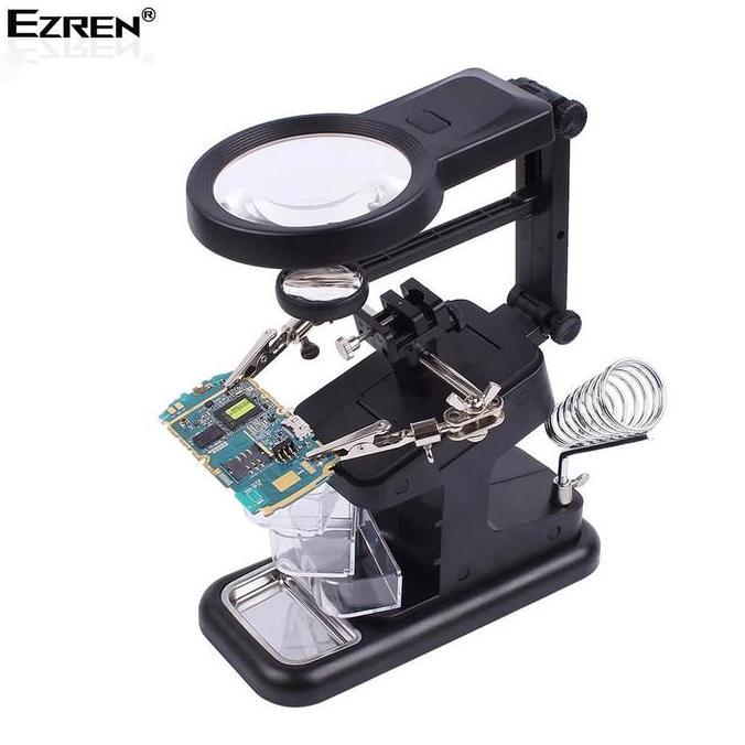 PROMO Ezren TE-803 Kaca Pembesar Dudukan Stasiun Magnifier LED Light Clamp