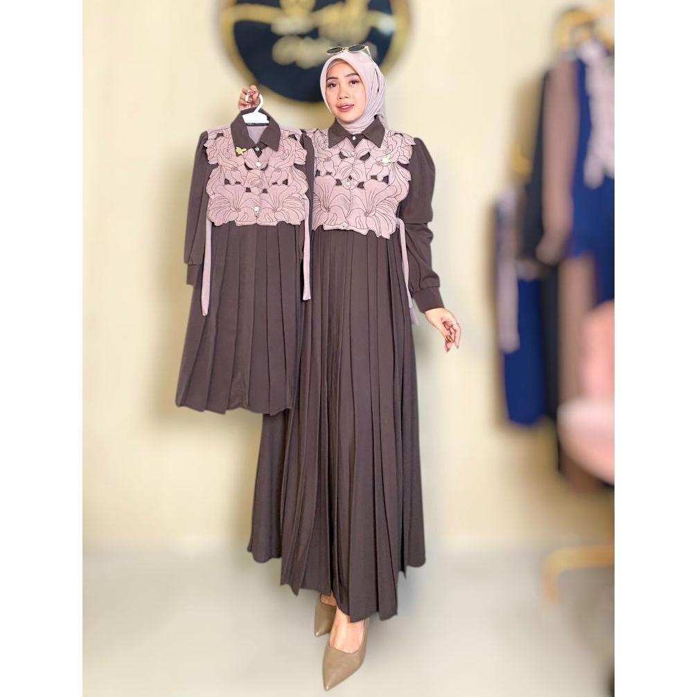 Grosir Dress Wanita Muslim Safwa By Nk_Original, Baju Gamis Dewasa Panjang, Bahan Kenit  Mix Marinas