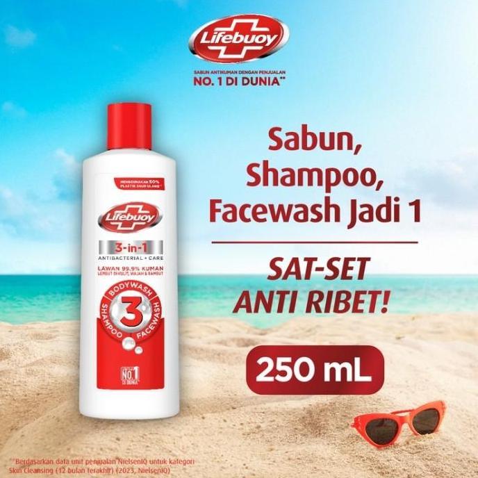 Bersih- Lifebuoy 3-In-1 Body Wash Shampoo Handwash Botol 250Ml