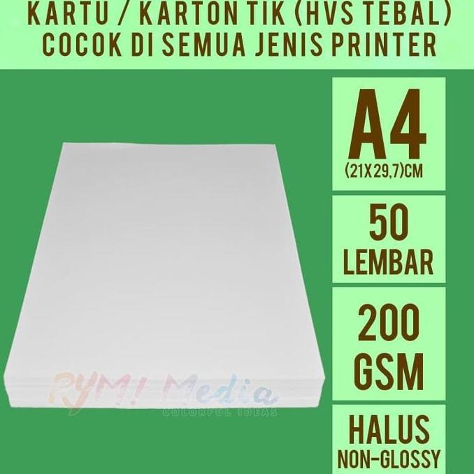 Lansungkirim- Kartu Tik 200 Gsm A4 Isi 50 Lbr / Kertas Hvs Bc Tebal Halus 200 Gram