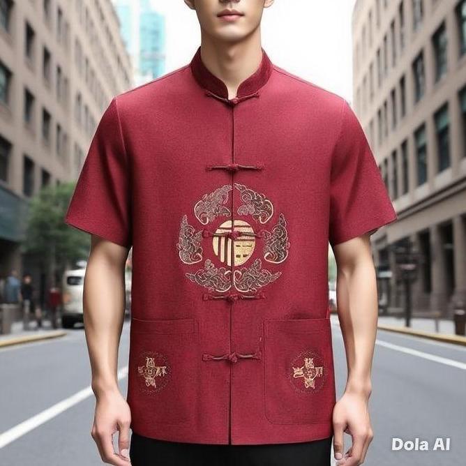 Chinese New Year Sale Baju Cheongsam Pria Baju Tradisional Kemeja Formal Baju Imlek Pria Bordir Koin
