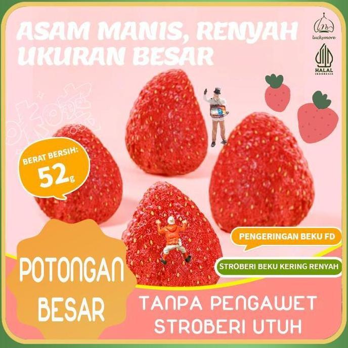 Frutexz- LuckymoreHalal Stroberi Beku Kering Renyah 52G - Cemilan Sehat Dan Alami | Stroberi Beku Ke