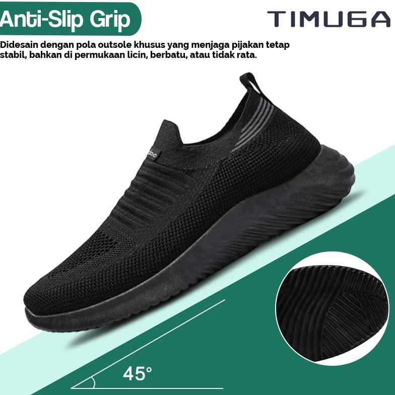 PROMO TIMUGA Sepatu Slip On Pria Full Hitam Sepatu Pria Tanpa Tali Outdoor  Sepatu Slop Olahraga MR1