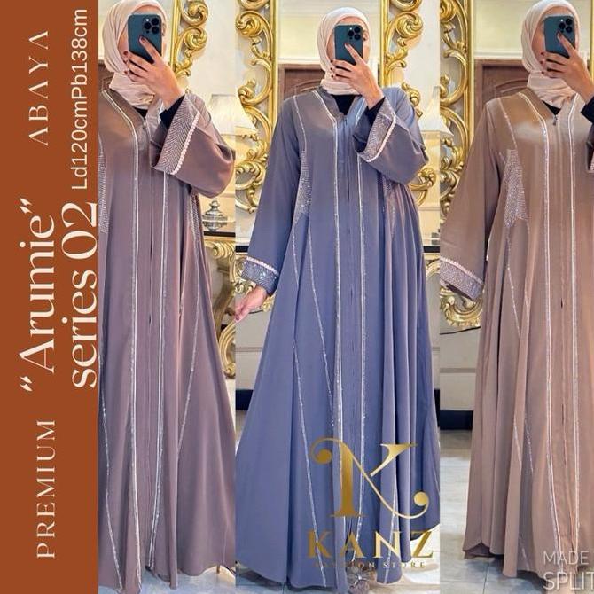Hokywoi- Abaya Arumie Series 02 Mewah Baju Gamis Lebaran Marbella Import Jetblack Premium Putih Deni