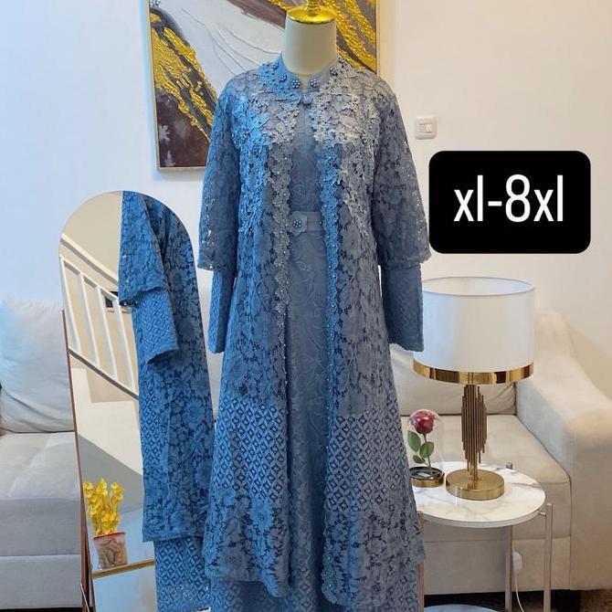 Hokywoi- Gamis Awdella Outer M127 Brokat Mewah Muslim Pesta Dress Wanita Kondangan Dewasa Lebaran Ma