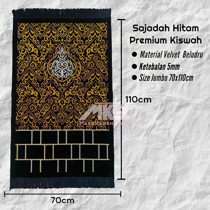 DS378 >> Kiswah Series Sajadah Hitam Turki Premium Ukuran 70x110cm dan 55x105cm Bahan Halus Lembut S