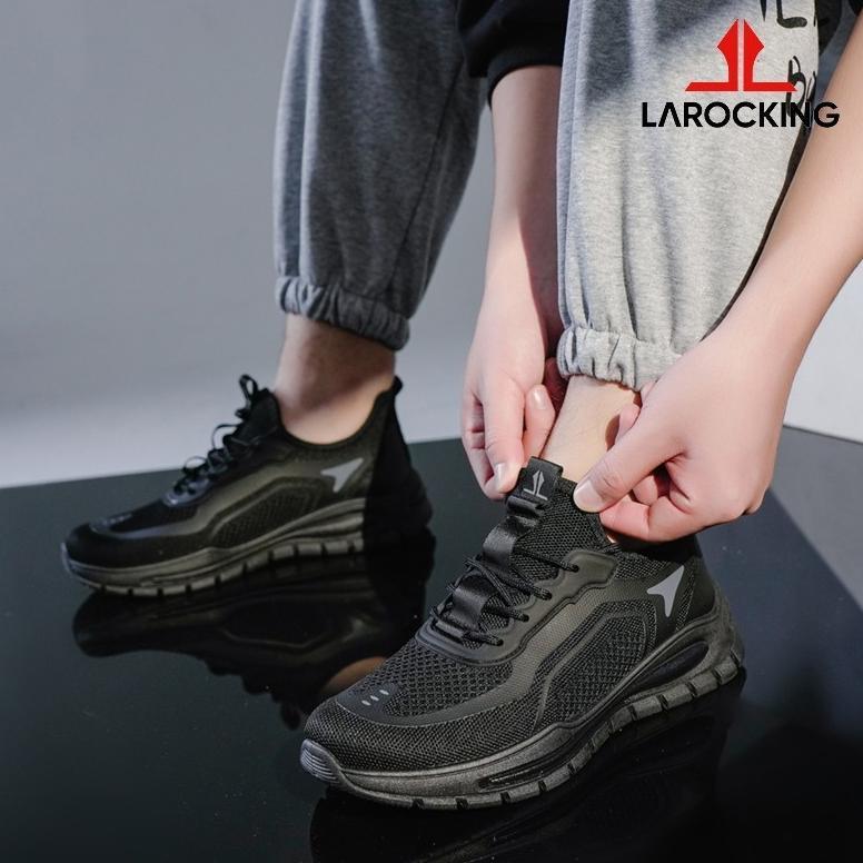 ORIGINAL Larocking - Eclipse Hitam Polos | Sepatu Sneakers Running Gym Shoes