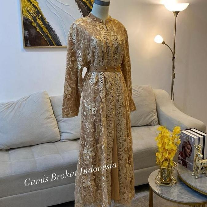 Hokywoi- Gamis Niki Brukat Jumbo Y108,Ungu Denim D163 ,Bordir Formal Ibu Muslim Nyaman Tile Menyusui