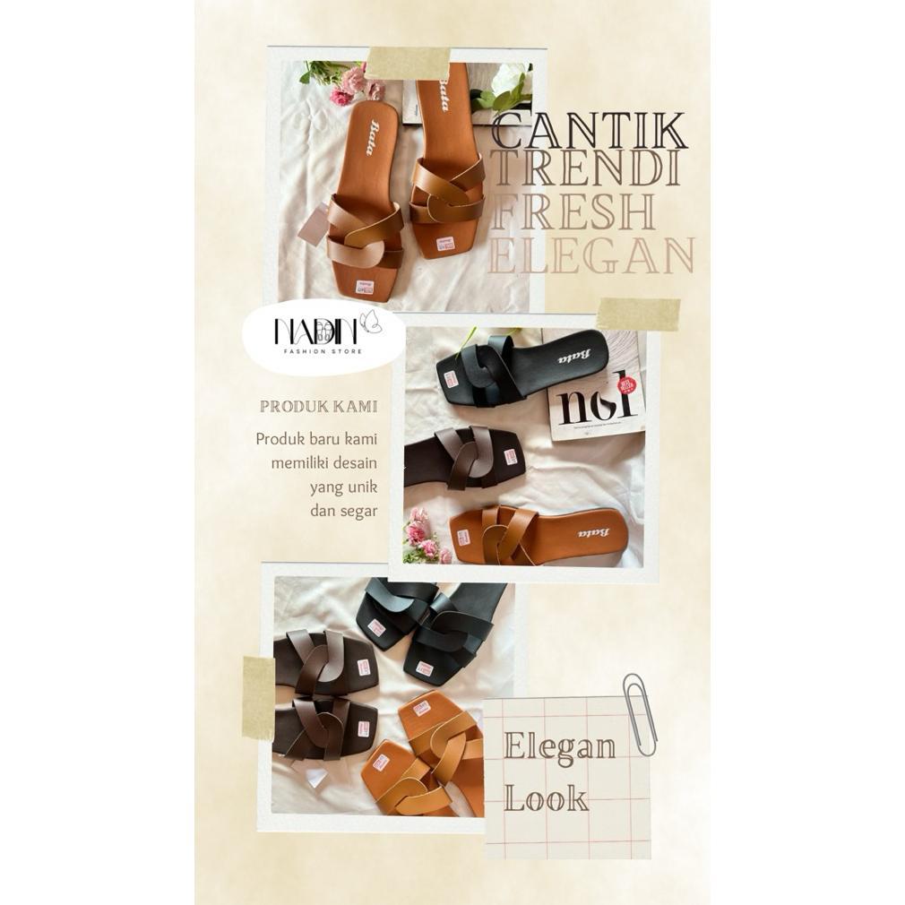 DISKON SANDAL SELOP TEPLEK WANITA BATA  ELEGAN MODIS ANTI SLIP SANDAL FLAT KEKINIAN CANTIK VIRAL - 0