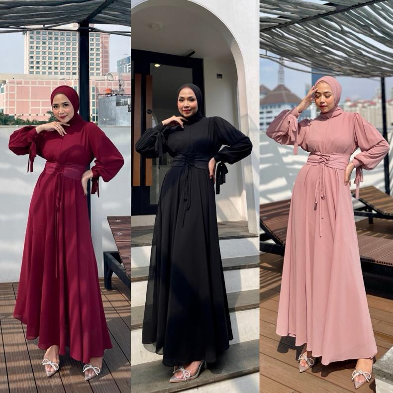 Lively Long Dress Kondangan Gamis Pesta Seragam Bridesmaid Gaun Prewedding Baju Muslim Polos Busui F