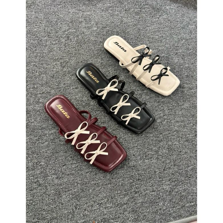 DISKON SANDAL WANITA BATA FLAT MOTIF PITA CANTIK TRENDY SENDAL CEWEK PITA TEPLEK SLIP ON TERBARU