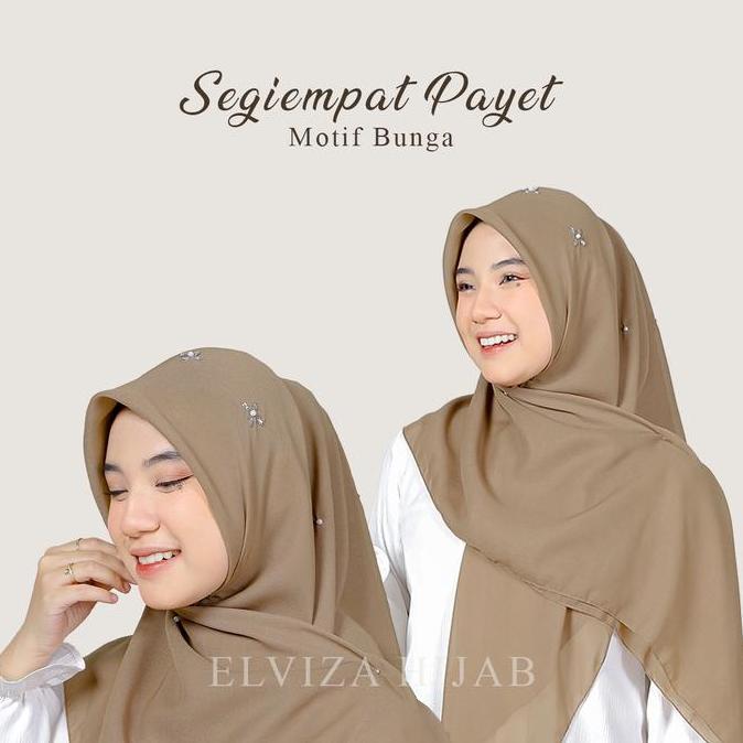 DI61 - Elviza - Segi Empat Payet Bunga Tabur/Jilbab Segiempat Payet Motif Bunga Plain Square Muslim