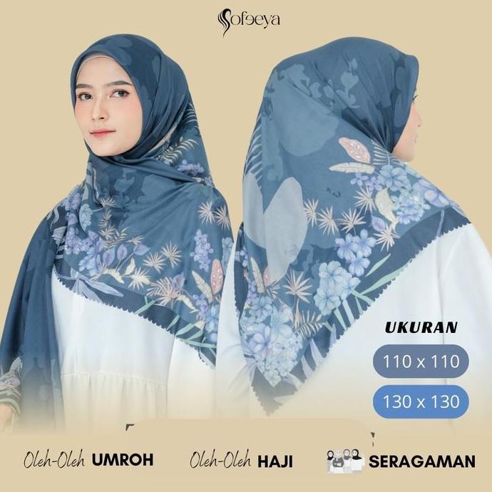 DN51 >> SOFEEYA TROPICAL SERIES Hijab Voal Motif Printing Ukuran 110 x 110  Kerudung Segi Empat Lase