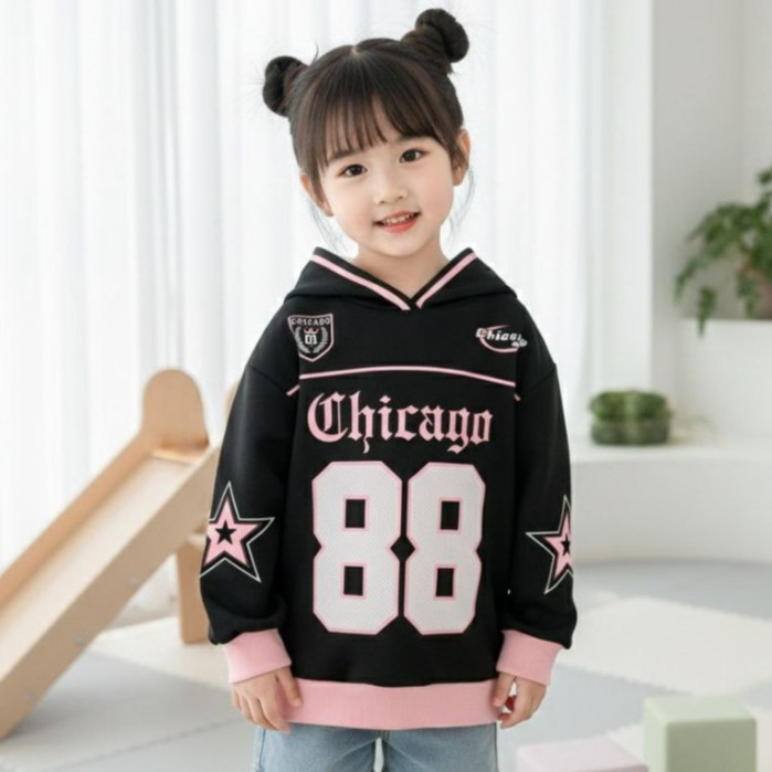 Hoodie Anak Perempuan Lucu Umur 2-12 Tahun Baju Anak Jaket Hoodie Angka Anak Korean Style CHICAGO 88